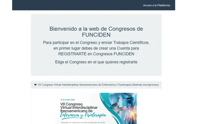 Web oficial del Congreso Virtual Interdisciplinar Iberoamericano de Enfermería y Fisioterapia
